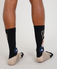 Meia-Masculina-Cano-Alto-Divertida-Lhama-Preta-9468278-Preto_3