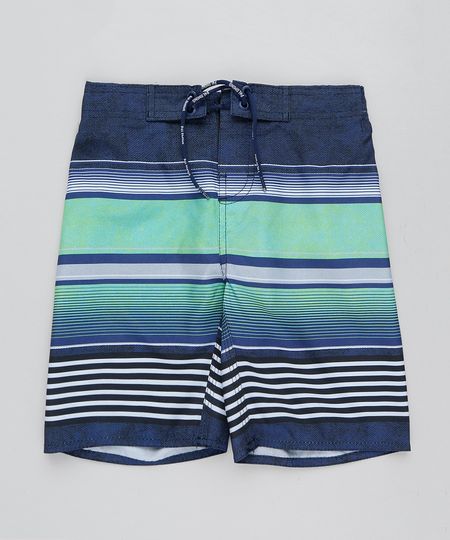 Bermuda Surf Infantil Listrada com Cordão Azul Marinho Menor preço em Bermuda Surf Infantil Listrada com Cordão Azul Marinho