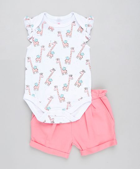 Conjunto-Infantil-de-Body-Girafa-Sem-Manga-Branco---Short-em-Moletom-Rosa-9201693-Rosa_1