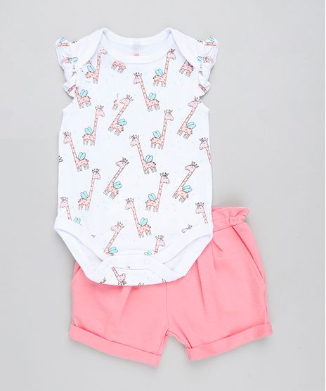 Conjunto-Infantil-de-Body-Girafa-Sem-Manga-Branco---Short-em-Moletom-Rosa-9201693-Rosa_1