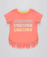 Blusa-Infantil--Unicorn--com-Franjas-Manga-Curta-Decote-Redondo-Coral-9407405-Coral_1