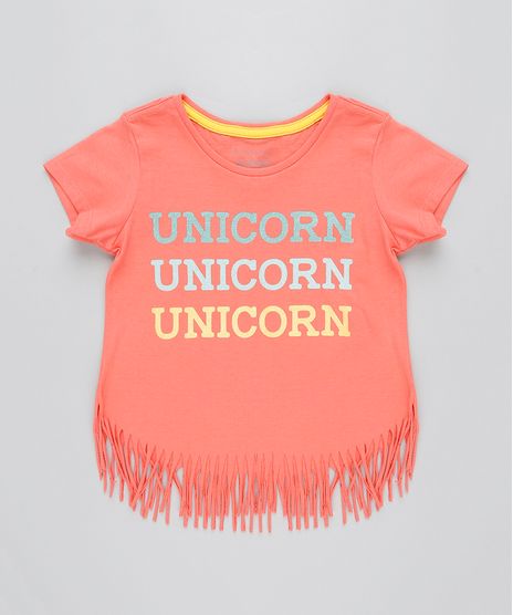 Blusa-Infantil--Unicorn--com-Franjas-Manga-Curta-Decote-Redondo-Coral-9407405-Coral_1