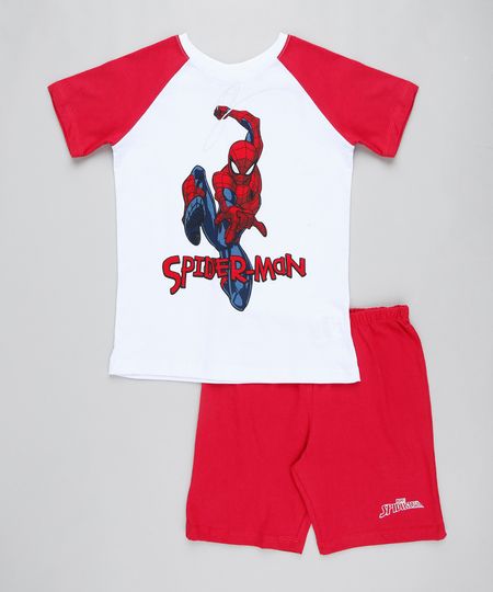 Pijama Infantil Homem Aranha Raglan Manga Curta Branco Menor preço em Pijama Infantil Homem Aranha Raglan Manga Curta Branco