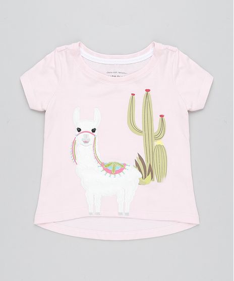 Blusa-Infantil-Lhama-com-Pelo-Manga-Curta-Decote-Redondo-Rosa-Claro-9425975-Rosa_Claro_1
