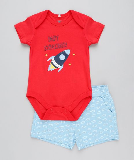 Conjunto-Infantil-de-Body--Baby-Explorer--Manga-Curta-Vermelho---Bermuda-Estampada-em-Moletom-Azul-Claro-9201699-Azul_Claro_1