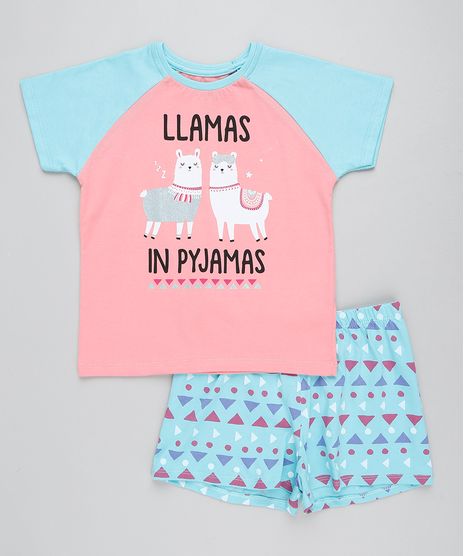 Pijama-Infantil-Raglan-Lhama-Manga-Curta-Coral-9416404-Coral_1