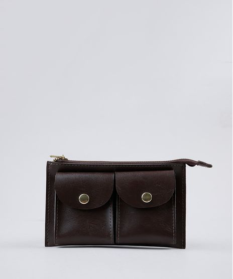 Pochete-Feminina-Mindset-em-Couro-com-Bolsos-Marrom-9506197-Marrom_1