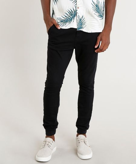 Calca-de-Sarja-Masculina-Jogger-com-Cordao-Preta-9382195-Preto_1