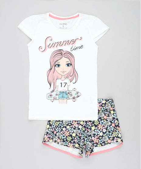 Conjunto-Infantil-de-Blusa--Summer-Time--Manga-Curta-Off-White---Short-Estampado-Floral-Azul-Marinho-9447900-Azul_Marinho_1