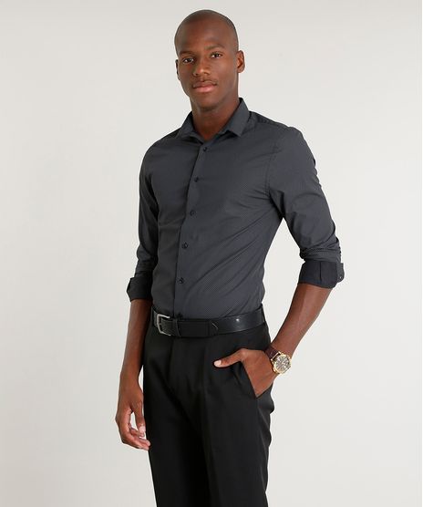 Camisa-Masculina-Slim-Estampada-Mini-Print-Manga-Longa-Preta-9251572-Preto_1