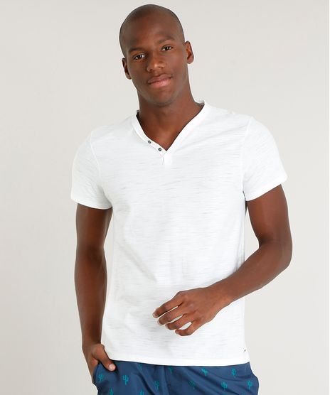 Camiseta-Masculina-Slim-Fit-com-Botoes-Manga-Curta-Gola-V-Off-White-9407026-Off_White_1