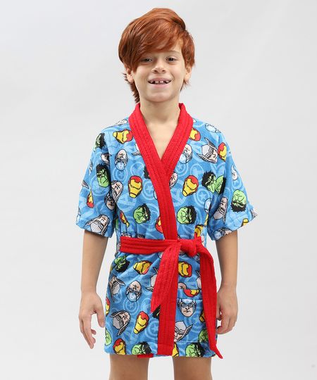 Roupão Infantil Atoalhado Estampado Os Vingadores Azul Menor preço em Roupão Infantil Atoalhado Estampado Os Vingadores Azul