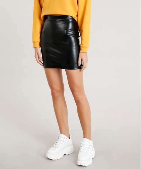 Saia-Feminina-Cintura-Alta-com-Ziper-de-Argola-Preta-9404411-Preto_1