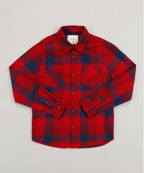 Camisa-Infantil-em-Flanela-Estampada-Xadrez-com-Bolso-Manga-Longa-Vermelha-9363304-Vermelho_1