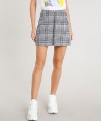 Saia-Feminina-Estampada-Xadrez-com-Ziper-de-Argola-Preta-9365401-Preto_1