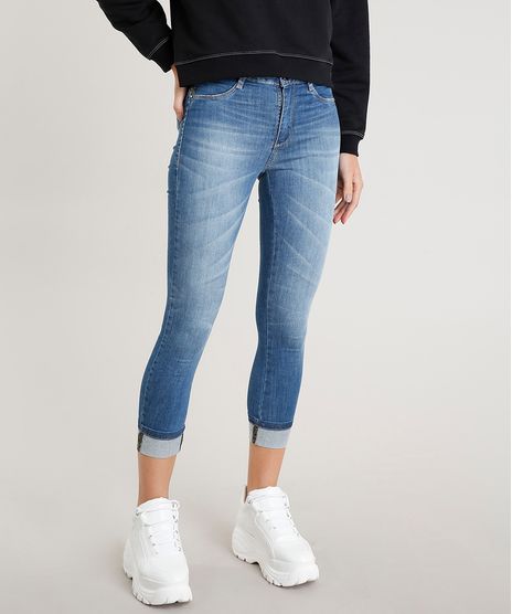 Calca-Jeans-Feminina-Cropped-Sawary-com-Brilho-Barra-Virada-Azul-Medio-9446782-Azul_Medio_1