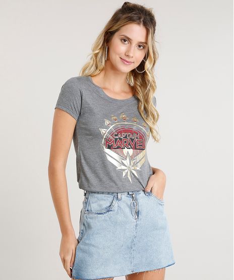 Blusa-Feminina-Capita-Marvel-Manga-Curta-Decote-Redondo-Cinza-Mescla-Escuro-9390052-Cinza_Mescla_Escuro_1