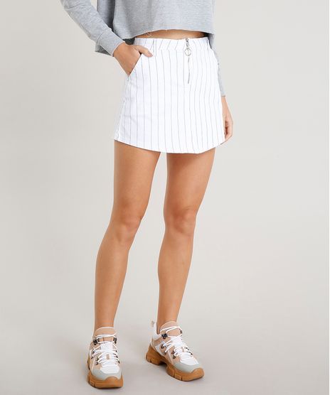 Saia-de-Sarja-Feminina-Curta-Listrada-com-Ziper-de-Argola-Branca-9418765-Branco_1