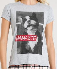 Blusa-Feminina-Cachorro--Namaste--Manga-Curta-Decote-Redondo-Cinza-Mescla-9388564-Cinza_Mescla_4