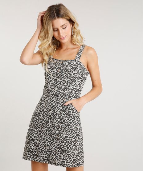 Vestido-Feminino-Curto-Estampado-Animal-Print-com-Botoes-Bege-9458569-Bege_1