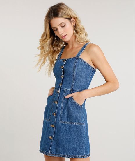 Vestido-Jeans-Feminino-Curto-com-Botoes-Azul-Medio-9458570-Azul_Medio_1