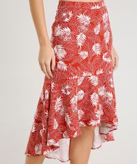 Saia-Feminina-Midi-Estampada-de-Folhagem-com-Babado-em-Linho-Cobre-9369493-Cobre_4