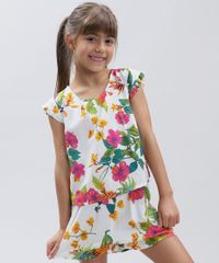 Conjunto-Infantil-de-Blusa-Estampada-Floral-Manga-Curta---Short-com-Laco-Branco-9389414-Branco_1