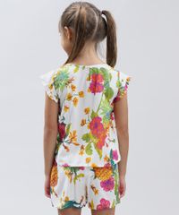 Conjunto-Infantil-de-Blusa-Estampada-Floral-Manga-Curta---Short-com-Laco-Branco-9389414-Branco_2