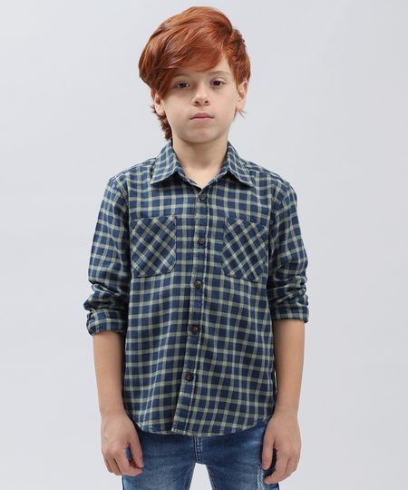 Camisa de Flanela Infantil Xadrez Manga Longa Azul Marinho Menor preço em Camisa de Flanela Infantil Xadrez Manga Longa Azul Marinho