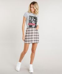Saia-Feminina-Estampada-Xadrez-em-Flanela-com-Ziper-de-Argola-Bege-Claro-9365400-Bege_Claro_3