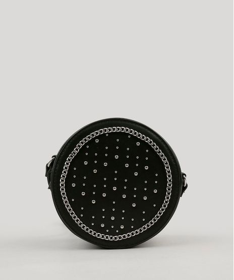 Bolsa-Feminina-Redonda-com-Tacha-e-Corrente-Preta-9100716-Preto_1
