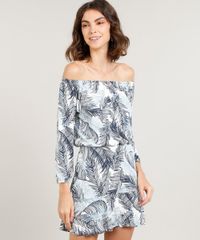 Vestido-Feminino-Curto-Ombro-a-Ombro-Estampado-de-Folhagem-Branco-9375871-Branco_1