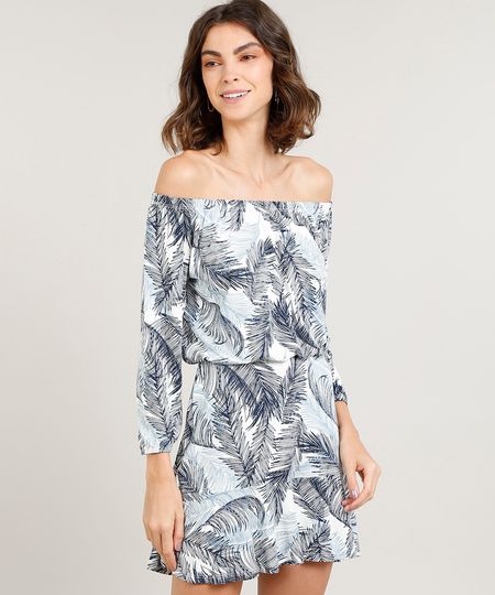 Vestido-Feminino-Curto-Ombro-a-Ombro-Estampado-de-Folhagem-Branco-9375871-Branco_1