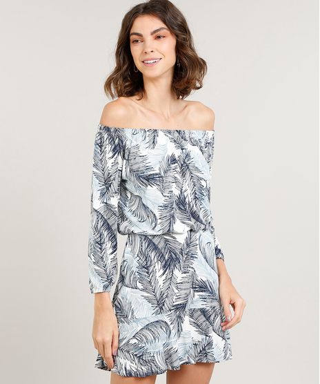 Vestido-Feminino-Curto-Ombro-a-Ombro-Estampado-de-Folhagem-Branco-9375871-Branco_1