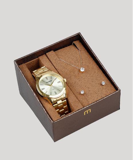 Kit-de-Relogio-Analogico-Mondaine-Feminino---Brinco---Colar---83342LPMVDE1KD-Dourado-9398513-Dourado_1