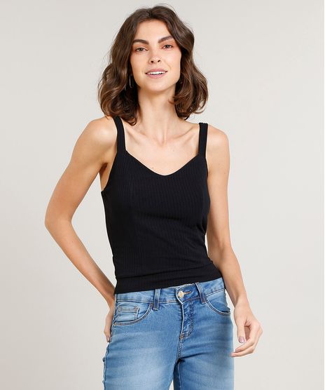 Regata-Feminina-Canelada-com-Faixa-para-Amarrar-Decote-V-Preta-9433082-Preto_1