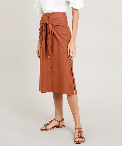 Saia-Midi-Feminina-com-Botoes-e-Amarracao-Caramelo-9439208-Caramelo_1