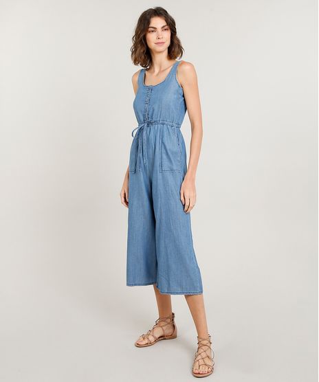 Macacao-Jeans-Feminino-Pantacourt-com-Botoes-Alca-Media-Azul-Claro-9453715-Azul_Claro_1