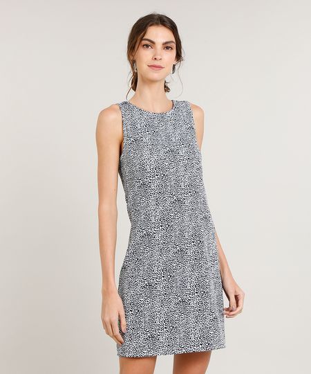 Vestido Feminino Curto Estampado Animal Print Decote Redondo Branco Menor preço em Vestido Feminino Curto Estampado Animal Print Decote Redondo Branco