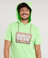 Camiseta-Masculina-Carnaval-Ursinho--Inimigo-do-Fim--com-Capuz-de-Orelhinhas-Manga-Curta--Verde-Claro-9482595-Verde_Claro_1