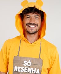 Camiseta-Masculina-Carnaval-Ursinho--So-Resenha--com-Capuz-de-Orelhinhas-Manga-Curta--Amarela-9482594-Amarelo_1