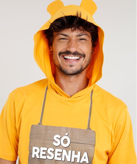 Camiseta-Masculina-Carnaval-Ursinho--So-Resenha--com-Capuz-de-Orelhinhas-Manga-Curta--Amarela-9482594-Amarelo_1
