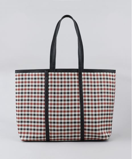 Bolsa-Shopper-Feminina-Estampada-Xadrez-Preta-9385566-Preto_1