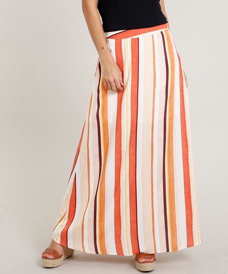 Saia Feminina Longa Listrada Off White Menor preço em Saia Feminina Longa Listrada Off White