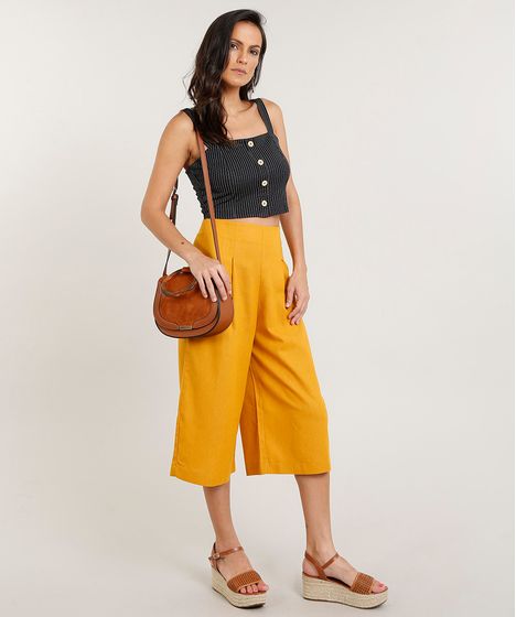 calça pantacourt mostarda