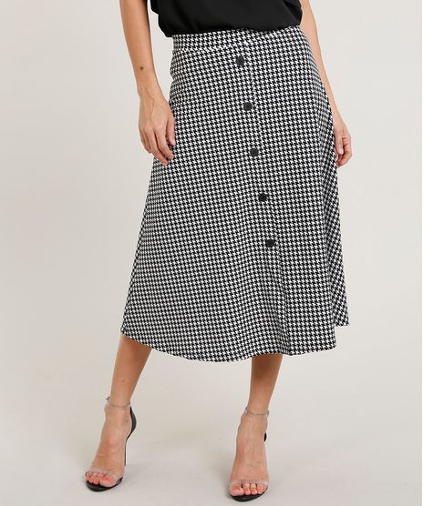 Saia-Midi-Feminina-Evase-Estampada-Pied-de-Poule-Branca-9372196-Branco_1