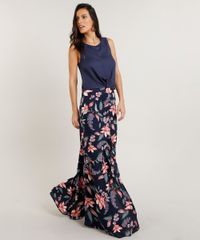 Saia-Feminina-Longa-Estampada-Floral-com-Botoes-e-Fenda-Azul-Marinho-9369908-Azul_Marinho_3