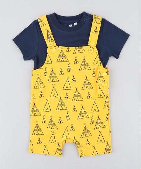 Conjunto-Infantil-de-Body-Manga-Curta-Azul-Marinho---Jardineira-Estampada-de-Cabana-em-Moletom-Mostarda-9205086-Mostarda_1
