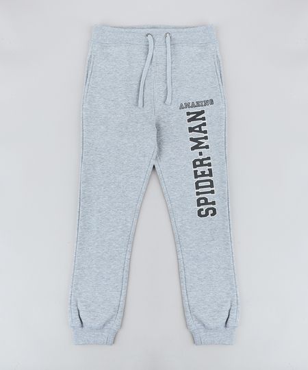 Calça Infantil Homem Aranha em Moletom Cinza Mescla Menor preço em Calça Infantil Homem Aranha em Moletom Cinza Mescla