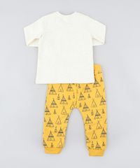 Conjunto-Infantil-de-Blusao-Bege-Claro-Mescla---Calca-Estampada-de-Cabana-em-Moletom-Mostarda-9200187-Mostarda_2